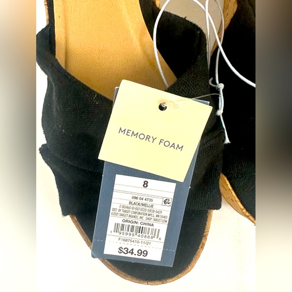 Universal Threads Millie Black Fabric Platform Cork Wedge Wrap Ankle - Picture 8 of 14